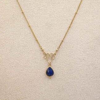Collier chaîne et pampille lapis lazuli sertie
