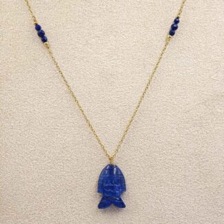 Collier chaîne et poisson lapis lazuli